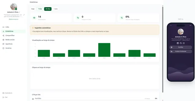 BigLinks user statistics dashboard
